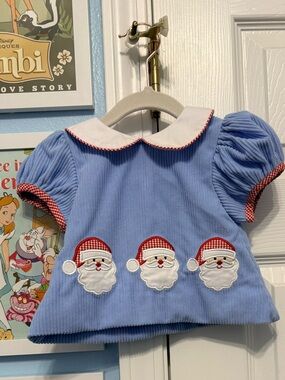 Unbranded Girls Light Blue Santa Appliqué Matching Top